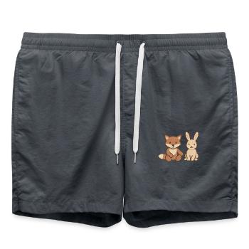 Fox and rabbit – cute animal friends for babies - Swim Trunks - anthracite - Front - AI Model Male 185 light (185cm)