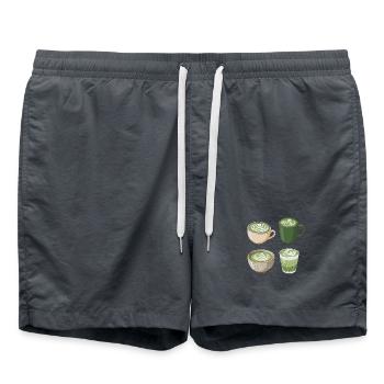 Matcha Liebe – Süße Matcha Latte Illustration - Badeshorts - Anthrazit - Vorne - AI Model Male 185 light (185cm)