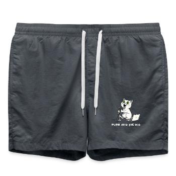 Lustiger Katzen-Podcaster am Laptop - Badeshorts - Anthrazit - Vorne - AI Model Male 185 light (185cm)