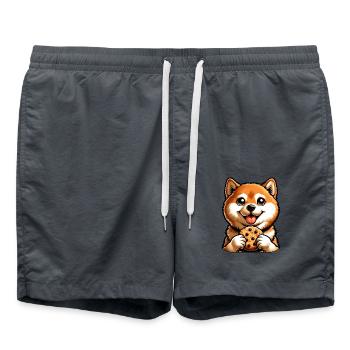 Süßer Shiba Inu Hund mit Keks Nachtisch - Badeshorts - Anthrazit - Vorne - AI Model Male 185 light (185cm)