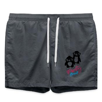 Pinguin Freunde Party Crew - Badeshorts - Anthrazit - Vorne - AI Model Male 185 light (185cm)