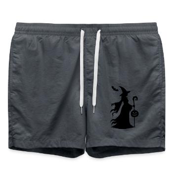 Halloween Hexe mit Kürbis und Fledermaus Zauber - Badeshorts - Anthrazit - Vorne - AI Model Male 185 light (185cm)