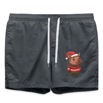 Schwein Weihnachten Comic Wildschwein - Badeshorts - Anthrazit - Vorne - AI Model Male 185 light (185cm)