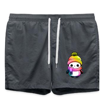 Pingouin Hiver Animal Coloré Bande dessinée - Short de bain - charbon - Devant - AI Model Male 185 light (185cm)