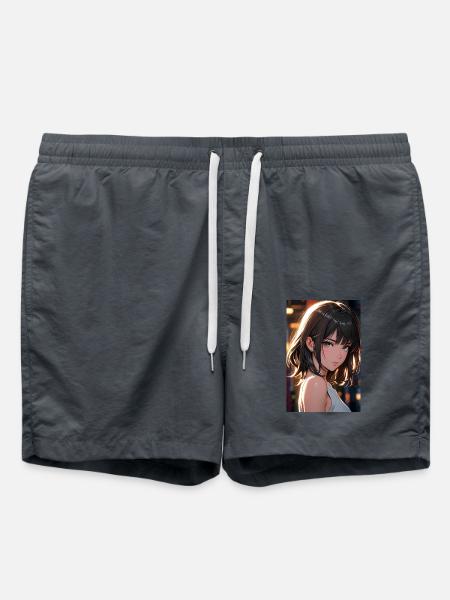 Wunderschöne Anime-Kunst – Porträt eines Mädchen - Badeshorts - Anthrazit