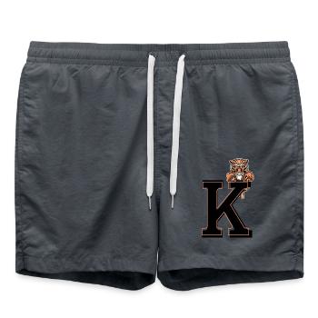 Buchstabe k Tiger - Geschenkidee - Badeshorts - Anthrazit - Vorne - AI Model Male 185 light (185cm)