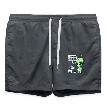 Funny Alien and Dog Cartoon - Take Me to Your Feed - Swim Trunks - anthracite - Front - AI Model Male 185 light (185cm)