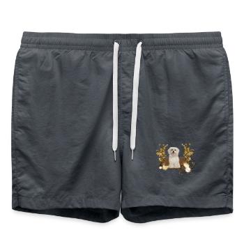 Netter maltesischer Welpe mit Blumen - Badeshorts - Anthrazit - Vorne - AI Model Male 185 light (185cm)