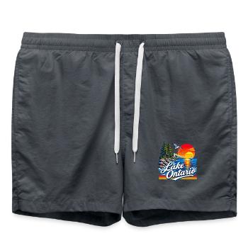 Retro Sunset Great Lakes Lake Ontario  - Badeshorts - Anthrazit - Vorne - AI Model Male 185 light (185cm)