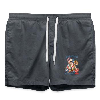 Patchwork-Teddy – Schön, weil er mir gehört - Badeshorts - Anthrazit - Vorne - AI Model Male 185 light (185cm)