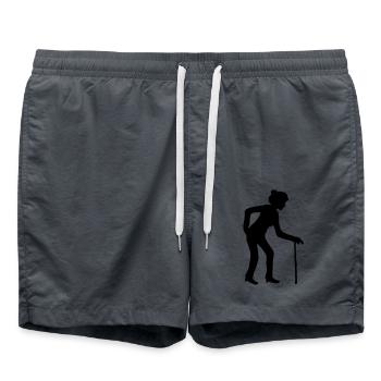 weiblich stock hut gehen ruecken opa grossmutter a - Badeshorts - Anthrazit - Vorne - AI Model Male 185 light (185cm)