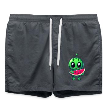 Green alien meets juicy watermelon - Swim Trunks - anthracite - Front - AI Model Male 185 light (185cm)