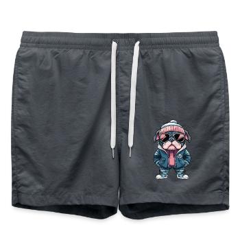 Bulldog chien bande dessinée d’hiver - Short de bain - charbon - Devant - AI Model Male 185 light (185cm)