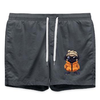 Mops Hund Winter Comic - Badeshorts - Anthrazit - Vorne - AI Model Male 185 light (185cm)