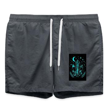 Mystische Kristalle, Mond und Sterne in Neonlichtern - Badeshorts - Anthrazit - Vorne - AI Model Male 185 light (185cm)