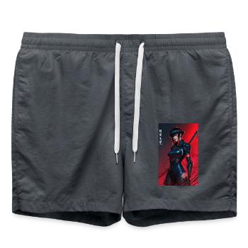 Red Wired Cyberpunk Samurai mit Katana - Badeshorts - Anthrazit - Vorne - AI Model Male 185 light (185cm)