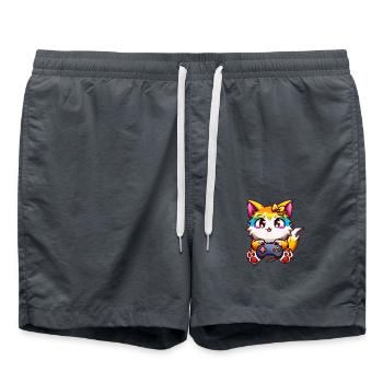 00240 flauschige Katze mit Kopfhörer & Controller - Badeshorts - Anthrazit - Vorne - AI Model Male 185 light (185cm)