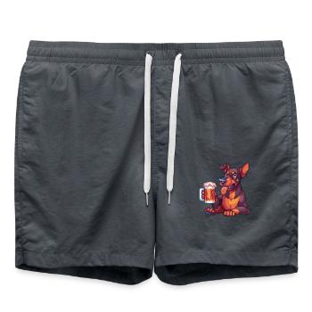 Dobermann Hund Pixel Bier - Badeshorts - Anthrazit - Vorne - AI Model Male 185 light (185cm)