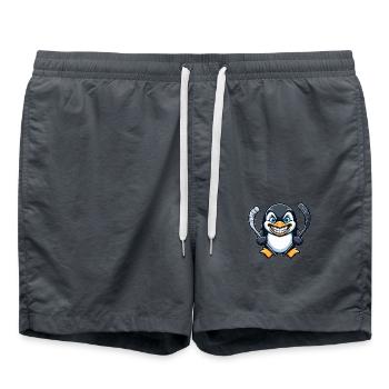 Cooler Pinguin Eishockey Spieler - Badeshorts - Anthrazit - Vorne - AI Model Male 185 light (185cm)
