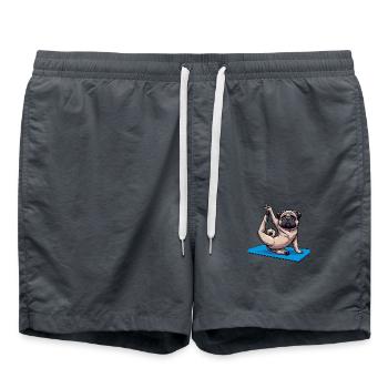 Lustiger Mops: Yoga & Skurrile Meditation - Badeshorts - Anthrazit - Vorne - AI Model Male 185 light (185cm)