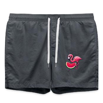 Flamant rose mignon avec un style de dessin animé de pastèque - Short de bain - charbon - Devant - AI Model Male 185 light (185cm)