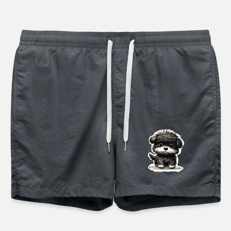Wuscheliges Hündchen (Grau) - Badeshorts - Anthrazit