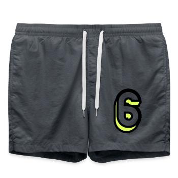 6. 6 JAHRE. 6-jähriges Jubiläum. GEBURTSTAG 6 JAHRE - Badeshorts - Anthrazit - Vorne - AI Model Male 185 light (185cm)