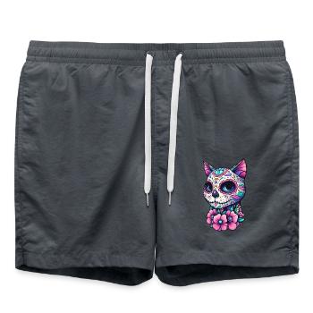Floral Feline Dia de los Muertos - Badeshorts - Anthrazit - Vorne - AI Model Male 185 light (185cm)
