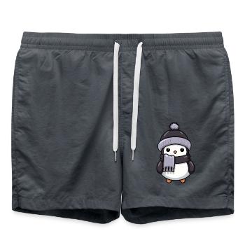 Pingouin Hiver Animal Bébé Bande Dessinée - Short de bain - charbon - Devant - AI Model Male 185 light (185cm)