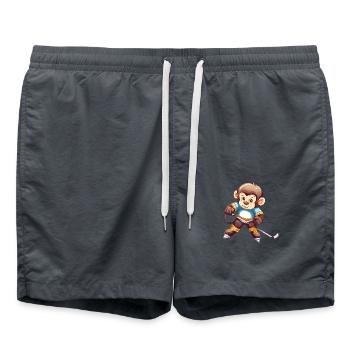 Schimpanse spielt Eishockey, Sportliches - Badeshorts - Anthrazit - Vorne - AI Model Male 185 light (185cm)