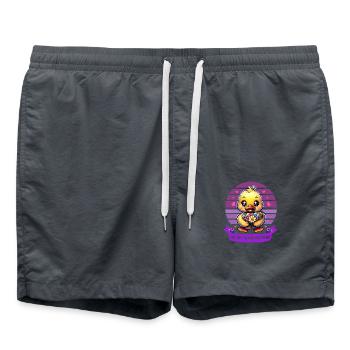 Charming Cartoon Duck Holding Flowers Valentines - Swim Trunks - anthracite - Front - AI Model Male 185 light (185cm)