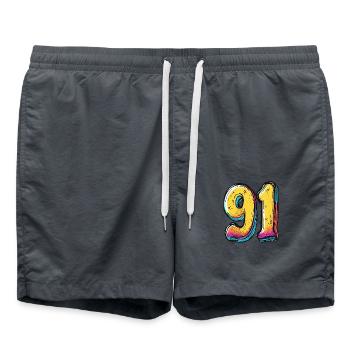 91 Zahl Bunt - Badeshorts - Anthrazit - Vorne - AI Model Male 185 light (185cm)