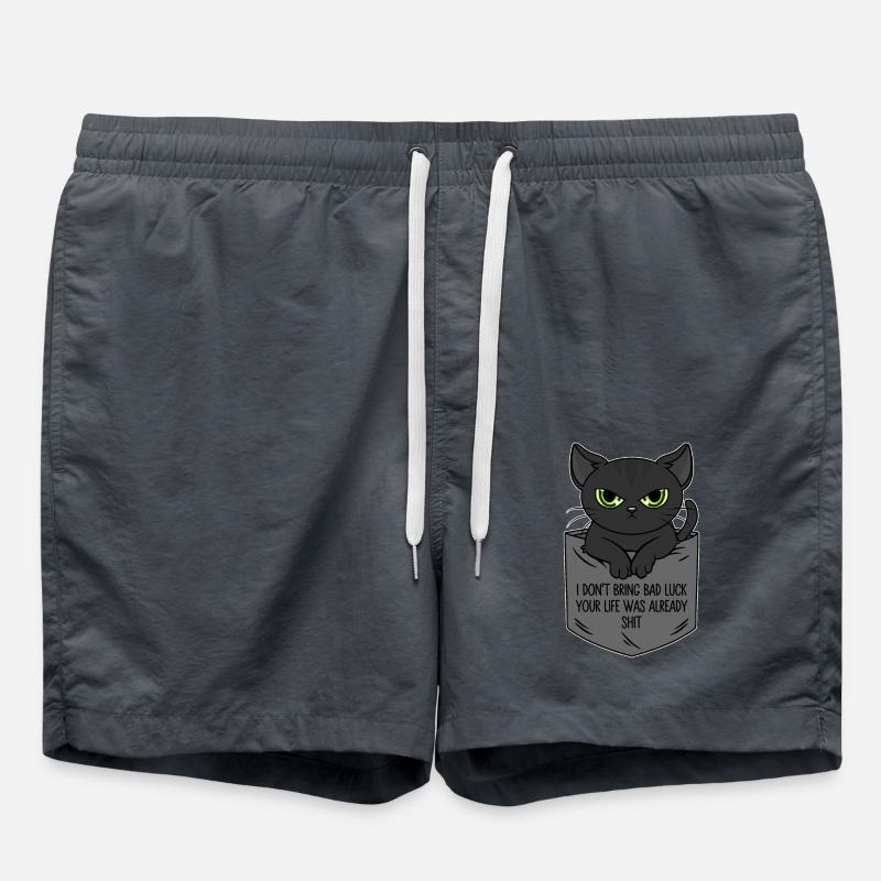 Poche poitrine chat noir Je n’apporte pas de malchance - Short de bain - charbon