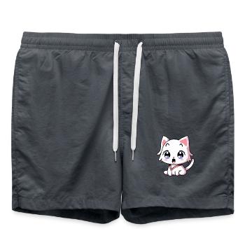 Kawaii Weiße Chibi-Katze – Überraschte Anime-Katze - Badeshorts - Anthrazit - Vorne - AI Model Male 185 light (185cm)