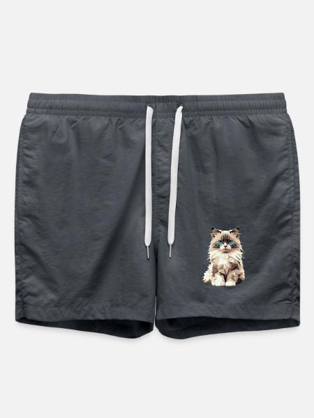 Geometric Cat – Stilvolles Katzenmotiv im Polygon - Badeshorts - Anthrazit