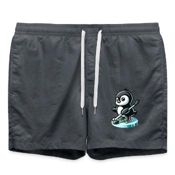 Pinguin Eishockeyspieler mit Puck und - Badeshorts - Anthrazit - Vorne - AI Model Male 185 light (185cm)