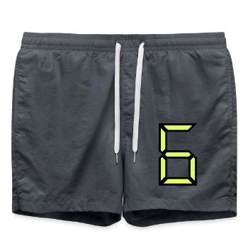 6. 6 JAHRE. 6-jähriges Jubiläum. GEBURTSTAG 6 JAHRE - Badeshorts - Anthrazit - Vorne - AI Model Male 185 light (185cm)