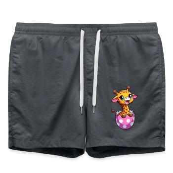 A cartoon giraffe hatches from a colorful east - Swim Trunks - anthracite - Front - AI Model Male 185 light (185cm)
