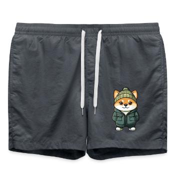 Akita Inu Dog Winter - Swim Trunks - anthracite - Front - AI Model Male 185 light (185cm)