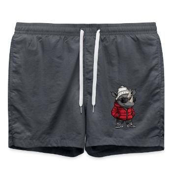 Bande dessinée d’hiver rhinocéros - Short de bain - charbon - Devant - AI Model Male 185 light (185cm)