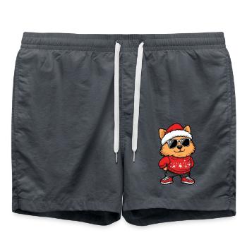 Pomeranian Dog Christmas Comic Cool - Swim Trunks - anthracite - Front - AI Model Male 185 light (185cm)