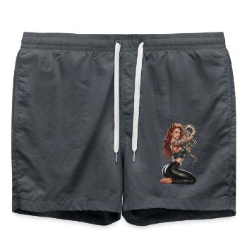 Tätowierte Rothaarige Frau mit Schlange - Badeshorts - Anthrazit - Vorne - AI Model Male 185 light (185cm)