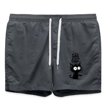 Chat Café Matin Grouch Lève-tard Bureau Drôle - Short de bain - charbon - Devant - AI Model Male 185 light (185cm)