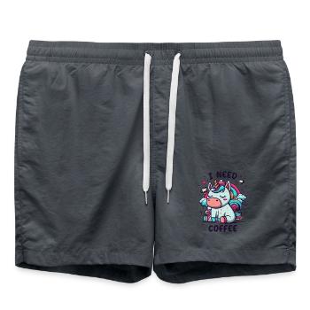 Sleepy Unicorn "I Need Coffee" - Swim Trunks - anthracite - Front - AI Model Male 185 light (185cm)