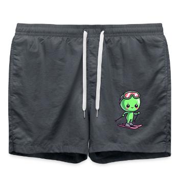 Cute Alien Skiers and UFO - Funny Comic Adventure - Swim Trunks - anthracite - Front - AI Model Male 185 light (185cm)