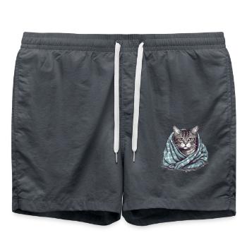 Katze in einer Decke - Badeshorts - Anthrazit - Vorne - AI Model Male 185 light (185cm)
