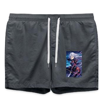 Anime Samurai Girl - Swim Trunks - anthracite - Front - AI Model Male 185 light (185cm)