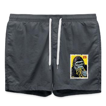 Gorilla isst Nudeln – Comic-Briefmarke - Badeshorts - Anthrazit - Vorne - AI Model Male 185 light (185cm)