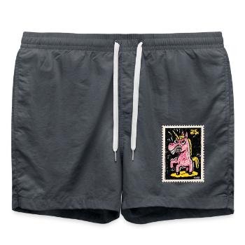 Wütendes Einhorn als Comic-Briefmarke - Badeshorts - Anthrazit - Vorne - AI Model Male 185 light (185cm)