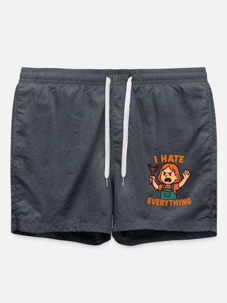 Ich hasse alles – Wütendes Kind mit Schleuder - Badeshorts - Anthrazit